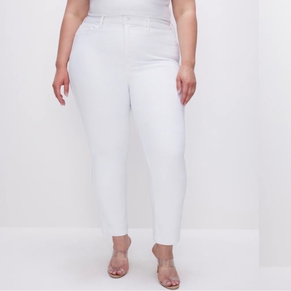 Good American Good Legs Straight White Jeans Raw Hem Ankle size 18 Plus - Picture 1 of 11